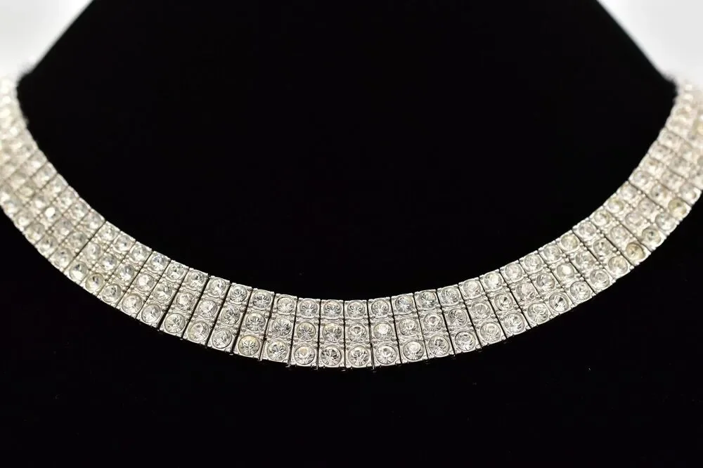 Vintage Crystal Collar Necklace Pave Rhinestone Crystal Sparkle Heavy Y2K BinBD